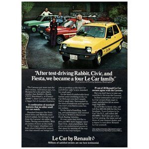 1979 Renault Le Car Hatchback Vintage Print Ad Red Yellow Green Wall Art